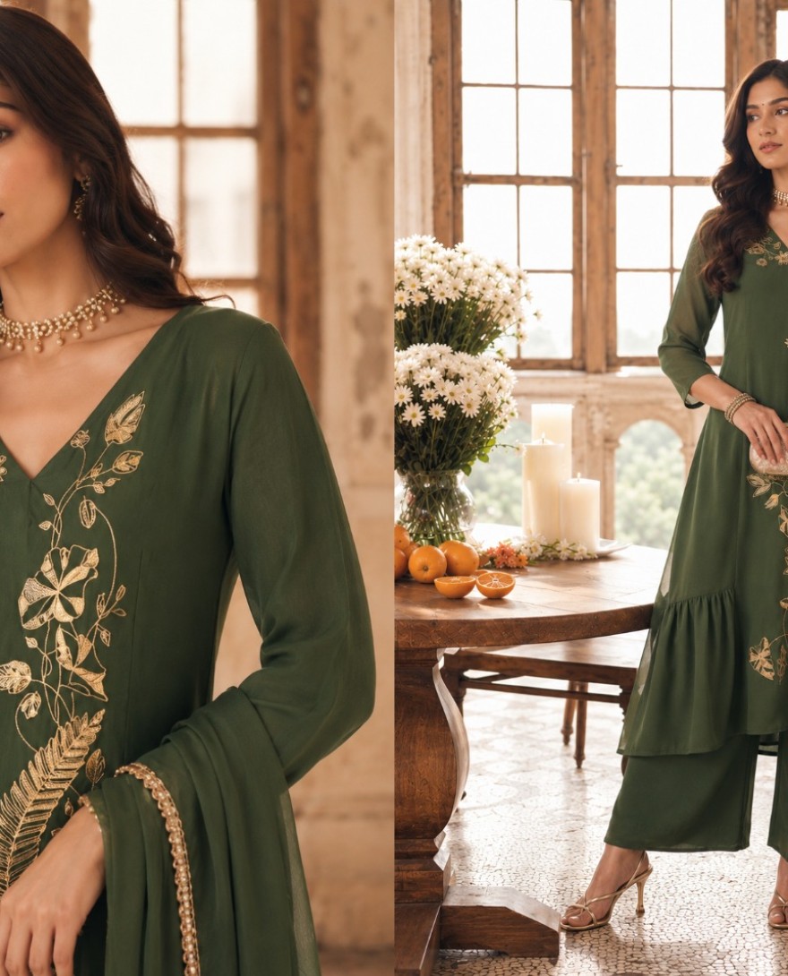 7110 - Gorgonize Chanderi Green Trendy Salwar Kameez